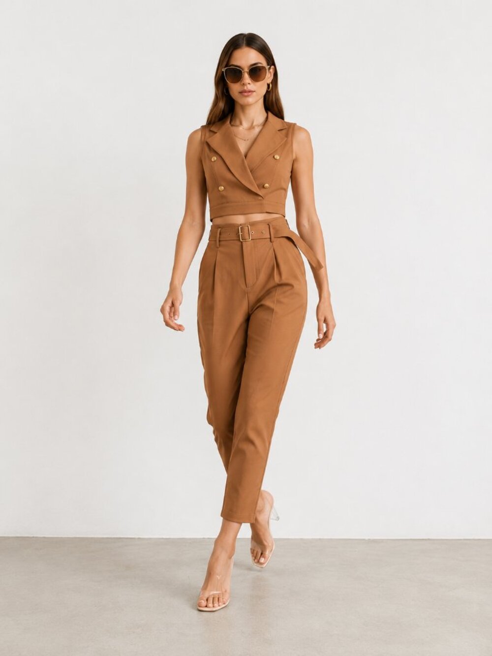 Cognac Luxe Cropped Blazer Trouser Pant Set NWT